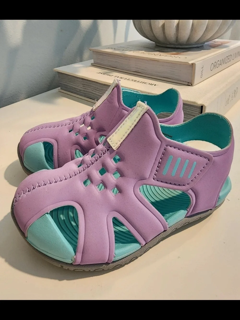 wonder nation Lavender and Teal Kids Hook-and-Loop Sandals